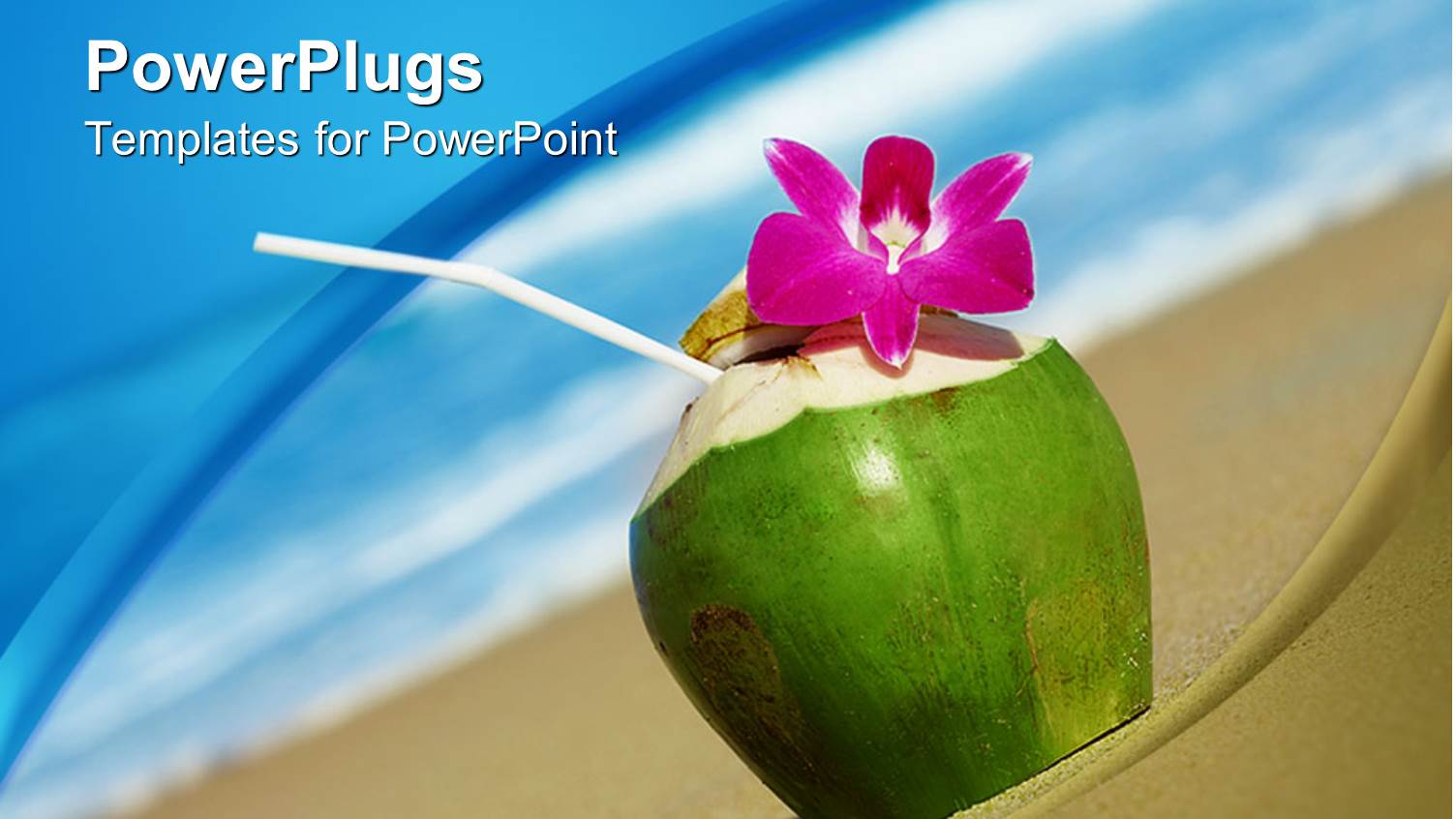 Tropical Cocktail with Pink Orchid Close Up on Sandy Beach