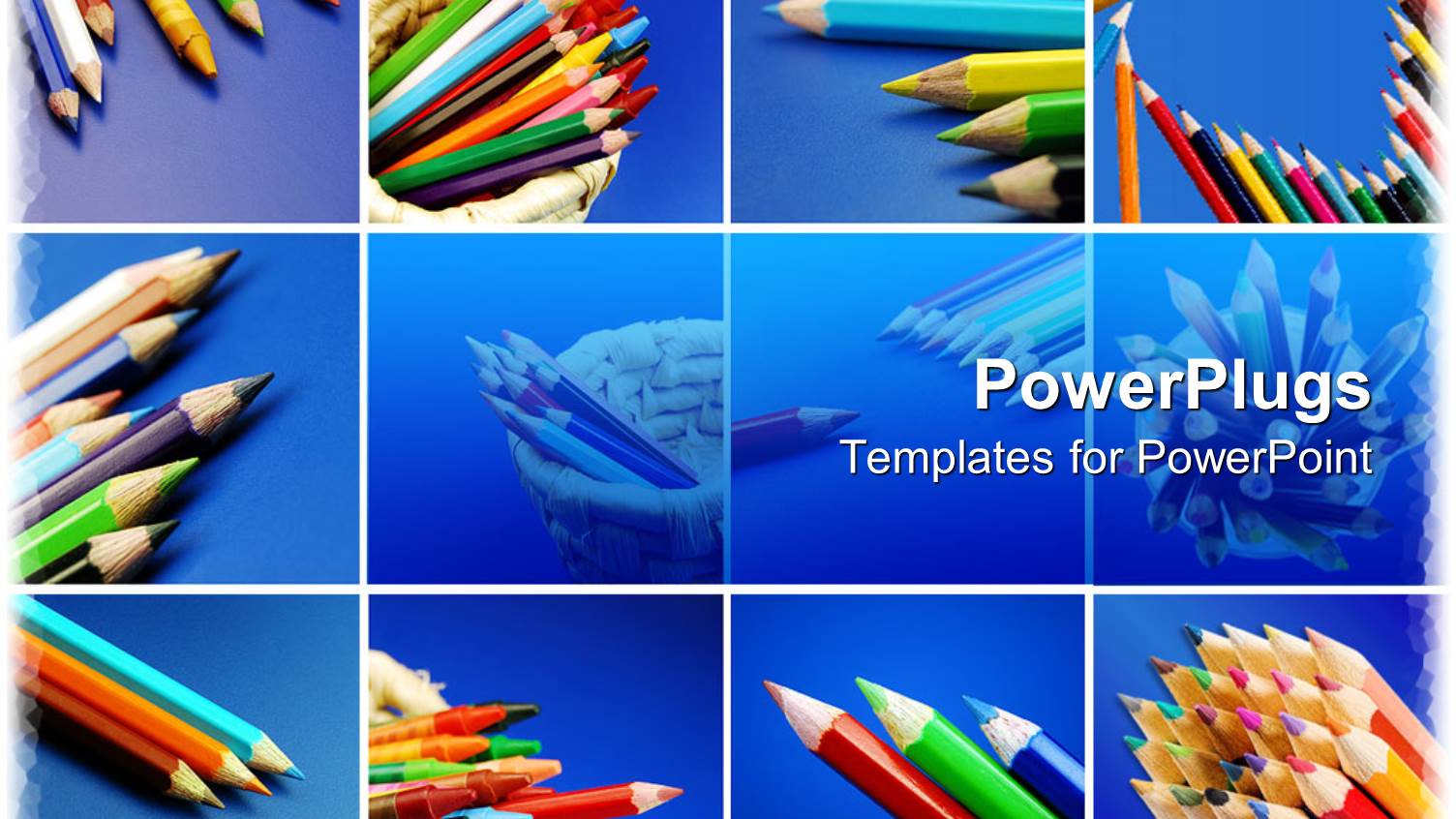 Twelve Tiles with Lots of Color Pencils Arranged in Different Ways