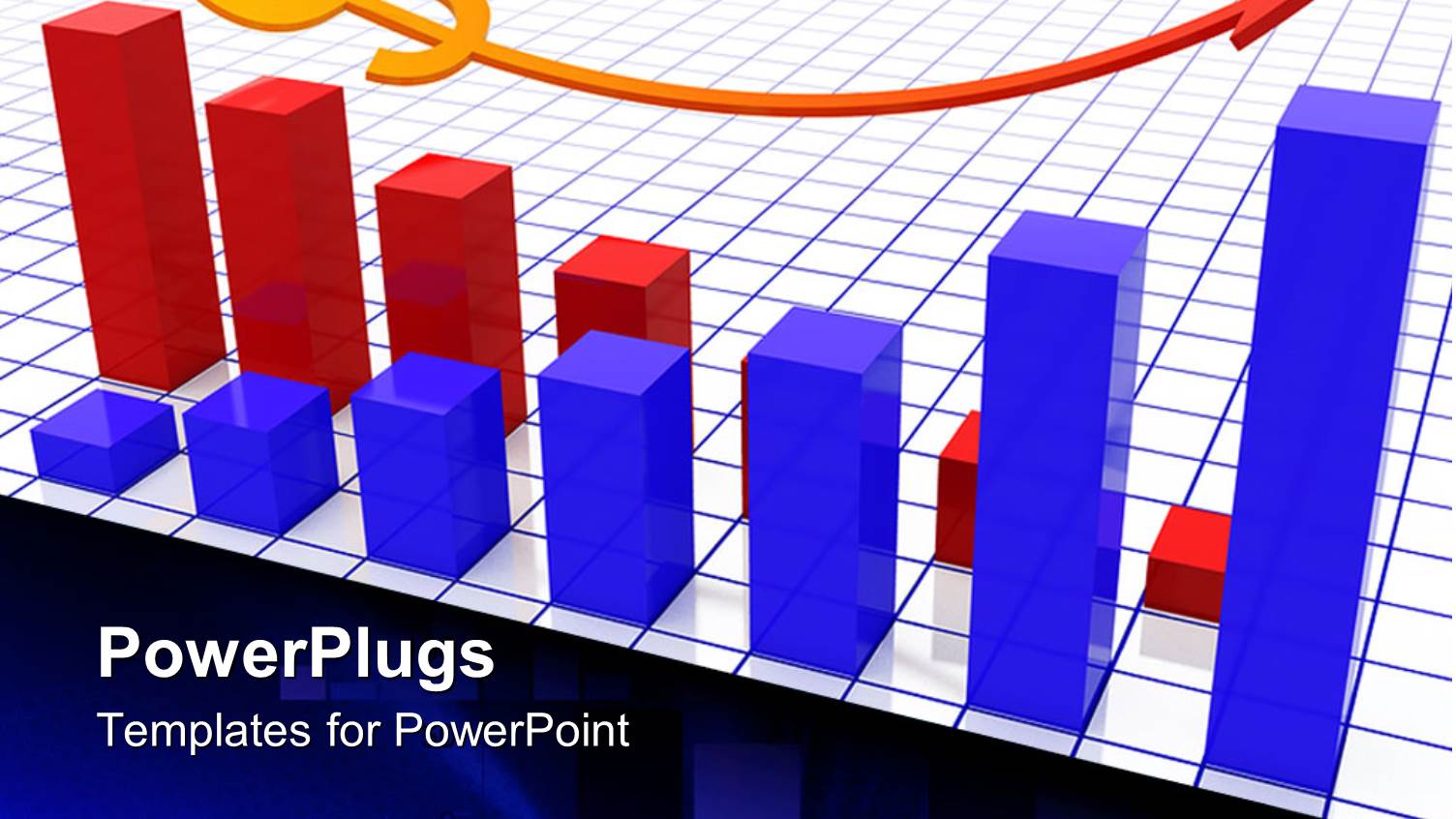 Two 3D Blue and Red Charts with a Red Arrow and a Gold Dollar