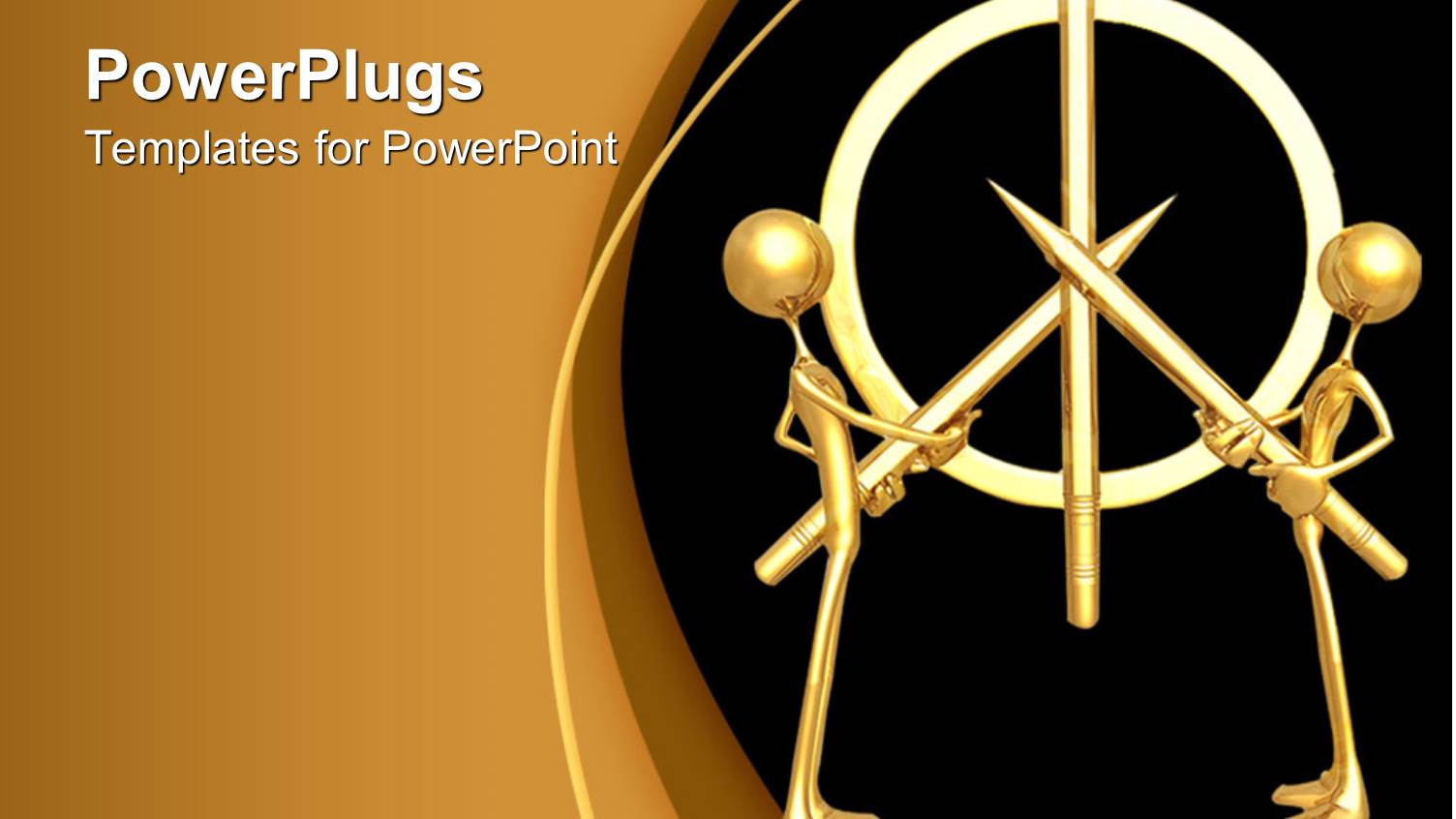 Two 3D Men Holding Golden Pencils to Form a Symbol on Black Background