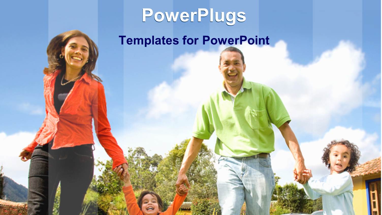 Two Adults and Two Children Holding Hands and Smiling