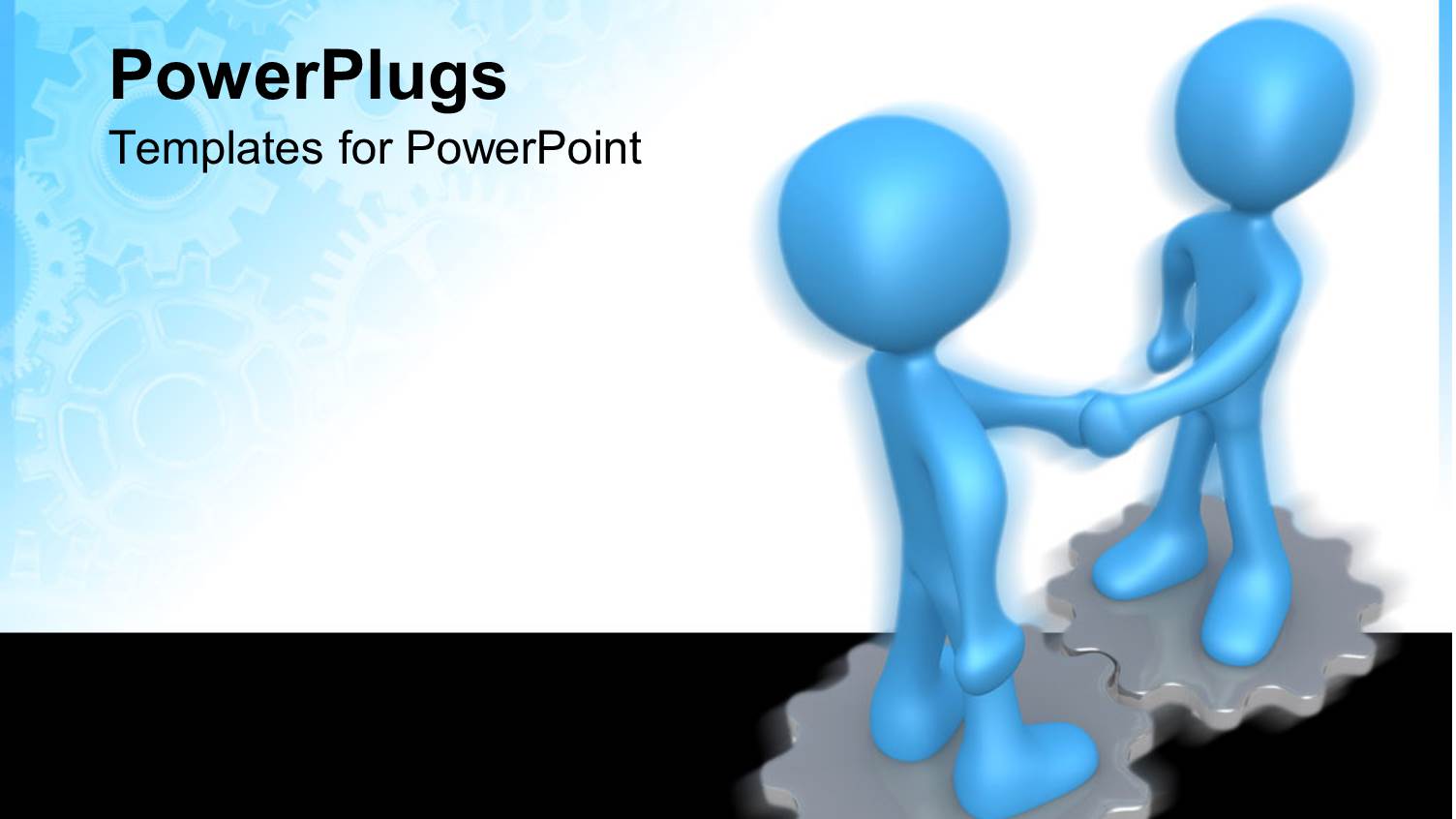 Two Animated Blue Human Figures Shaking Hands Standing on Gears