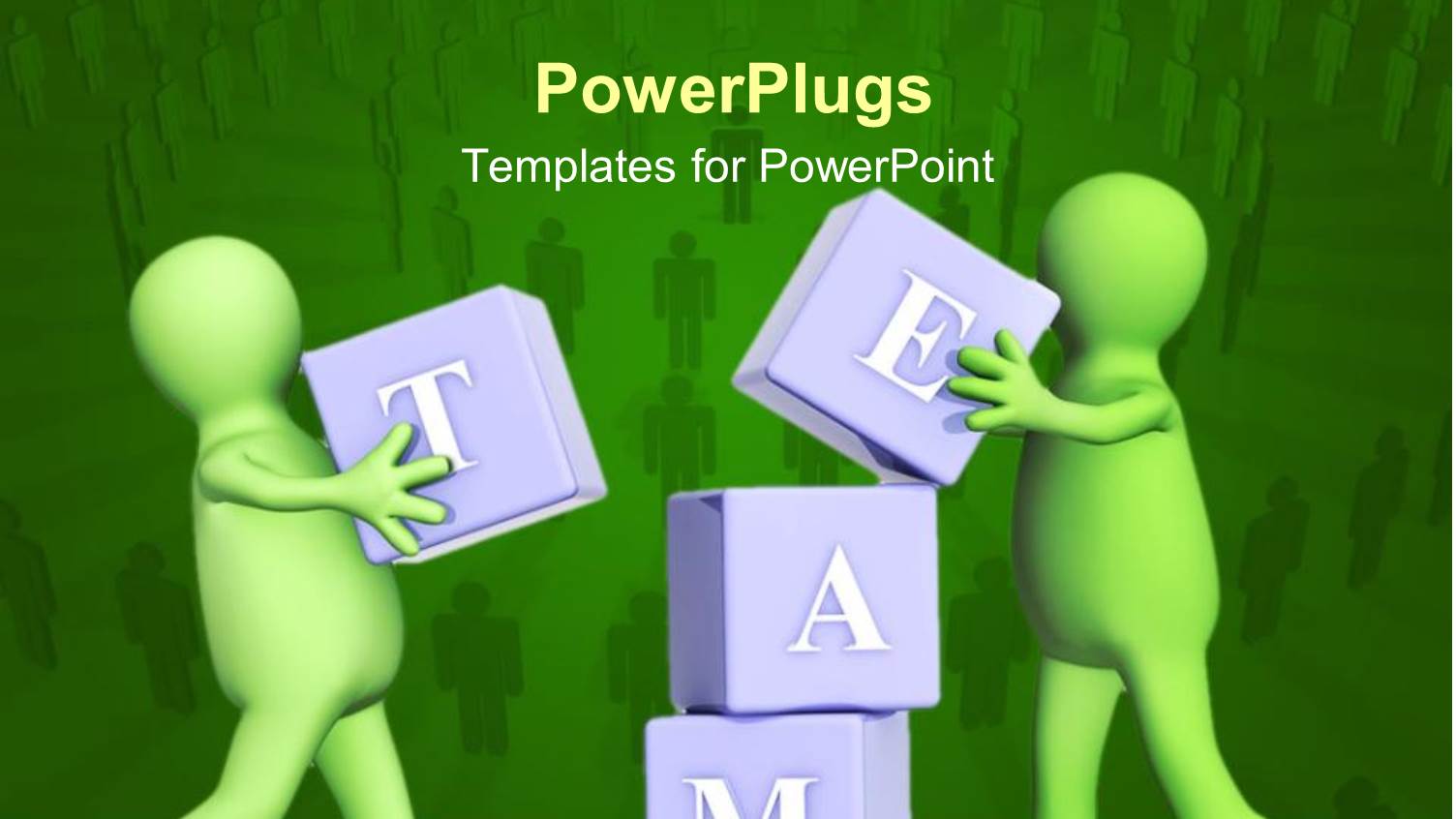 Two Animated Green Human Figures Piling Up Learning Blocks with Text Team