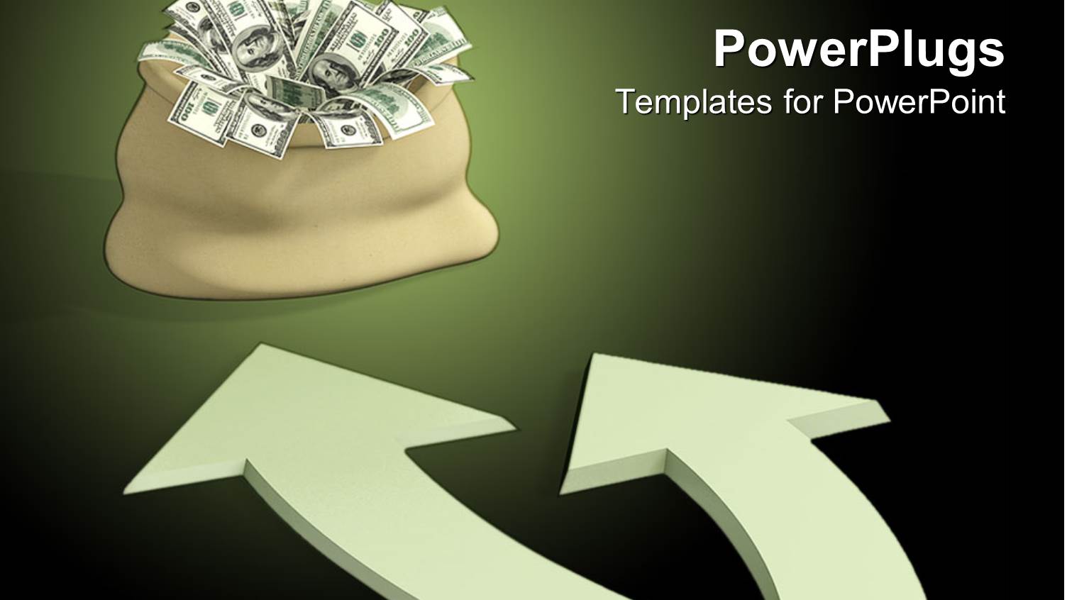 Two Arrows Going in Same Direction with a Bag Full of Dollars