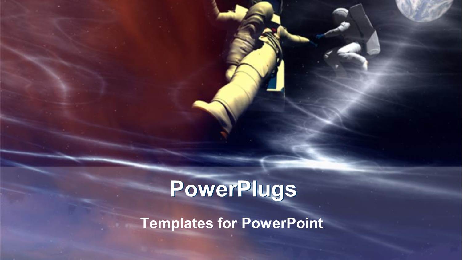 Two Astronauts in Space with Moon, Globe, Planet Earth