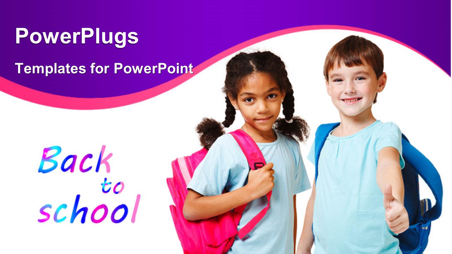 Two Beautiful Kids Dressed for School with Text BACK to SCHOOL