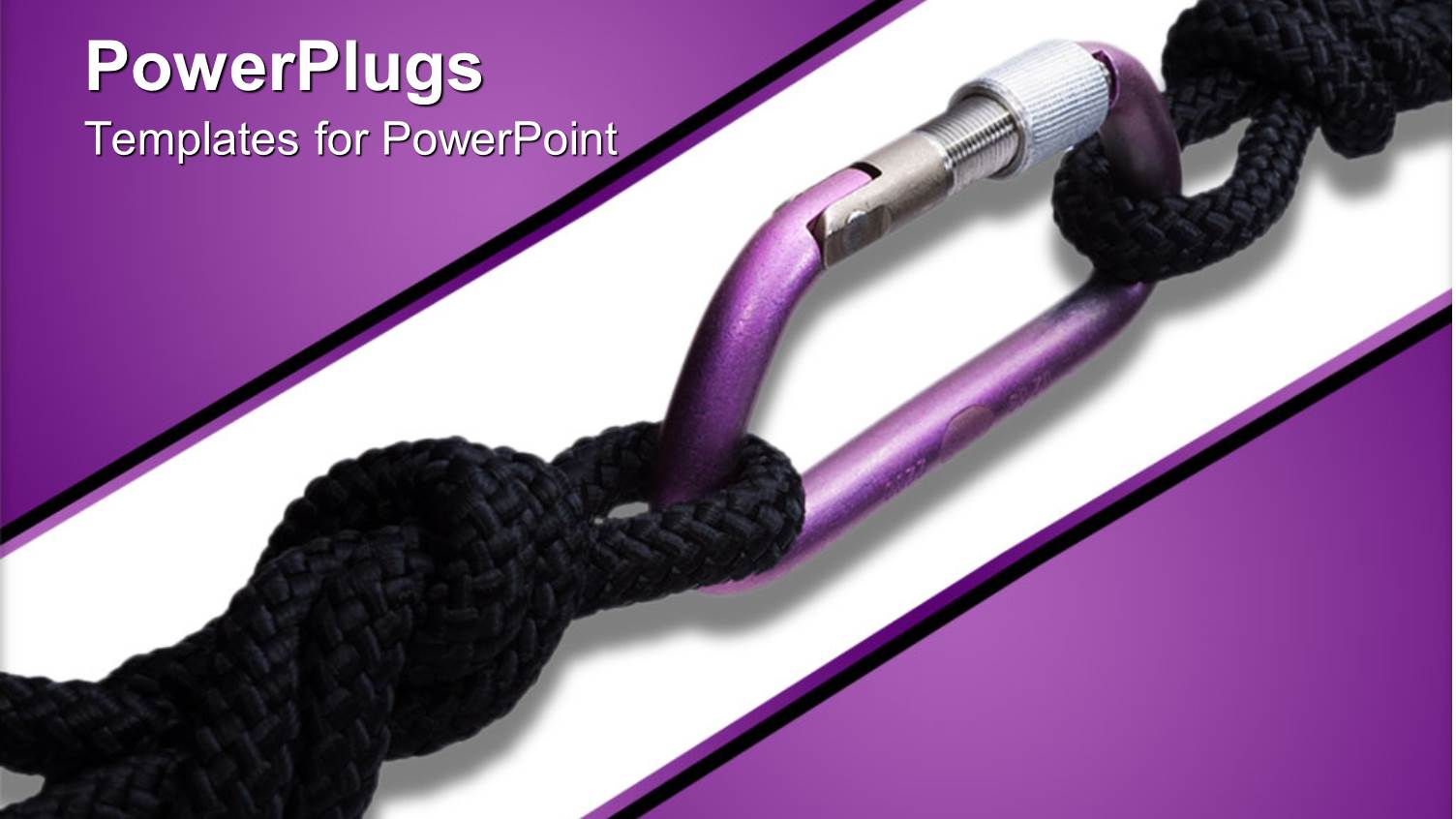 Two Black Safety Cords Linked on a White and Purple Background