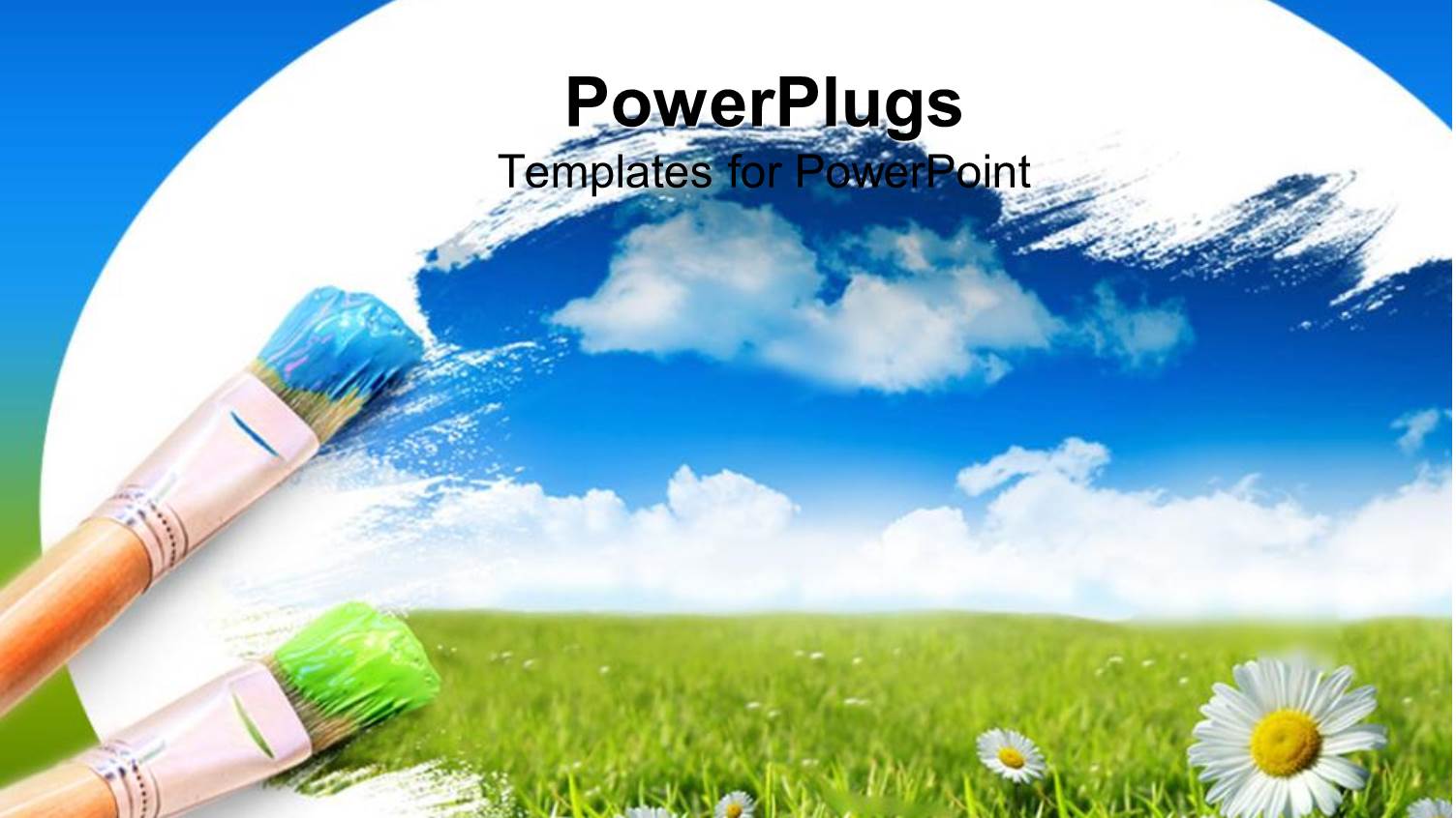 Two Blue and Green Tipped Color Brushes with Daisies