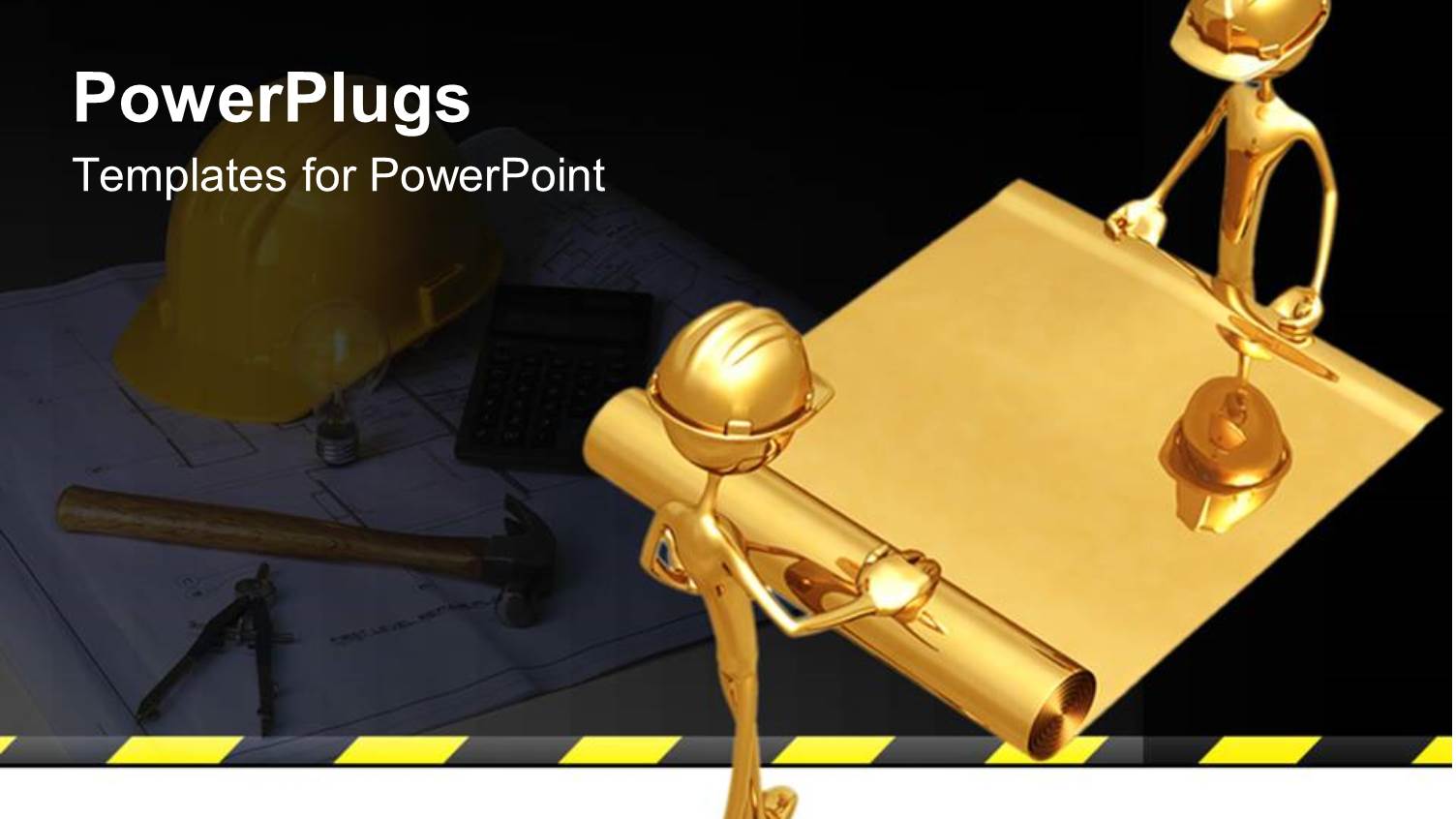 Two Bronze Figures in Hardhats with Construction Site Equipment in Background