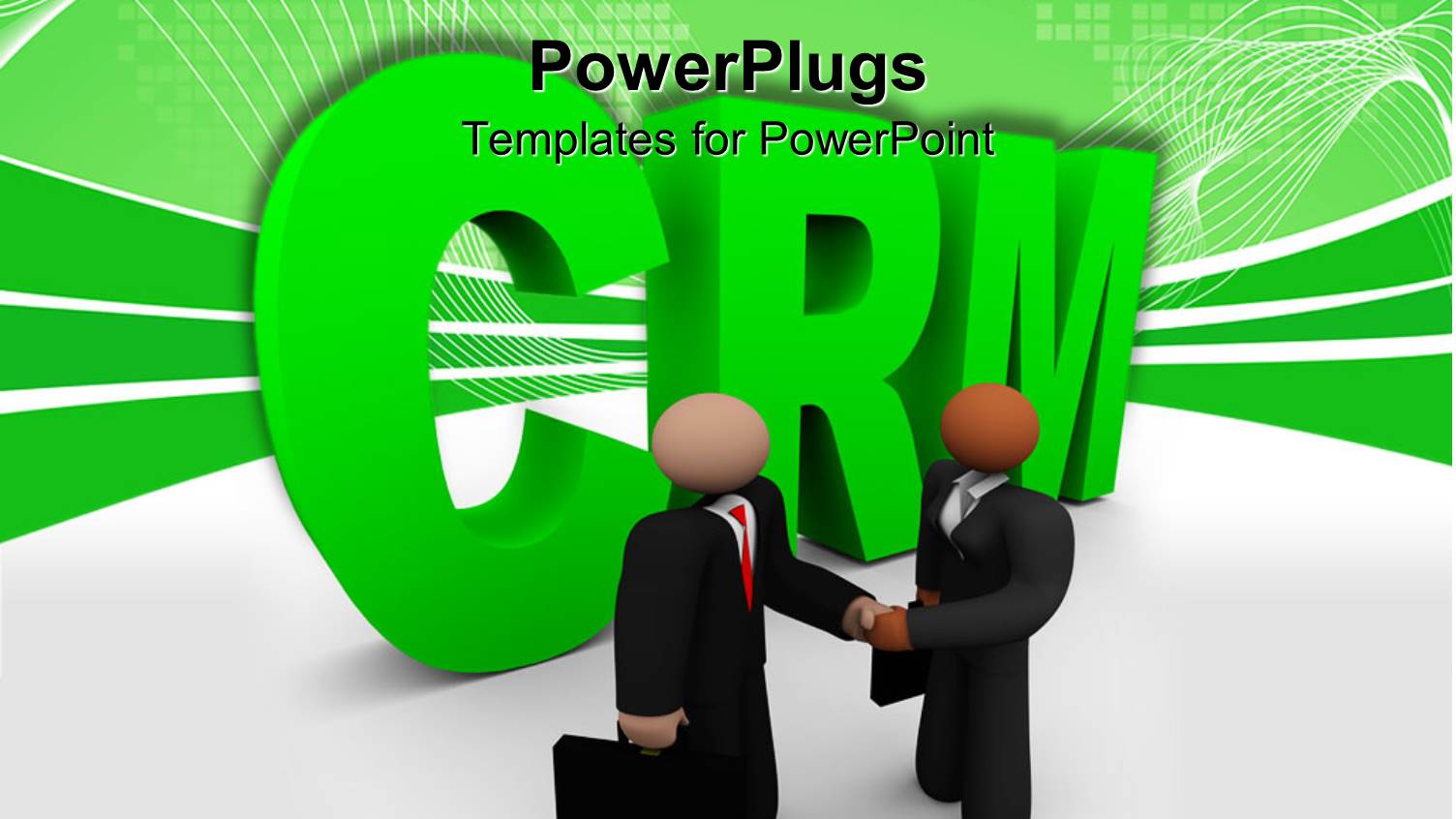 Two Business Human Figures Shaking Hands in Front of a CRM Text