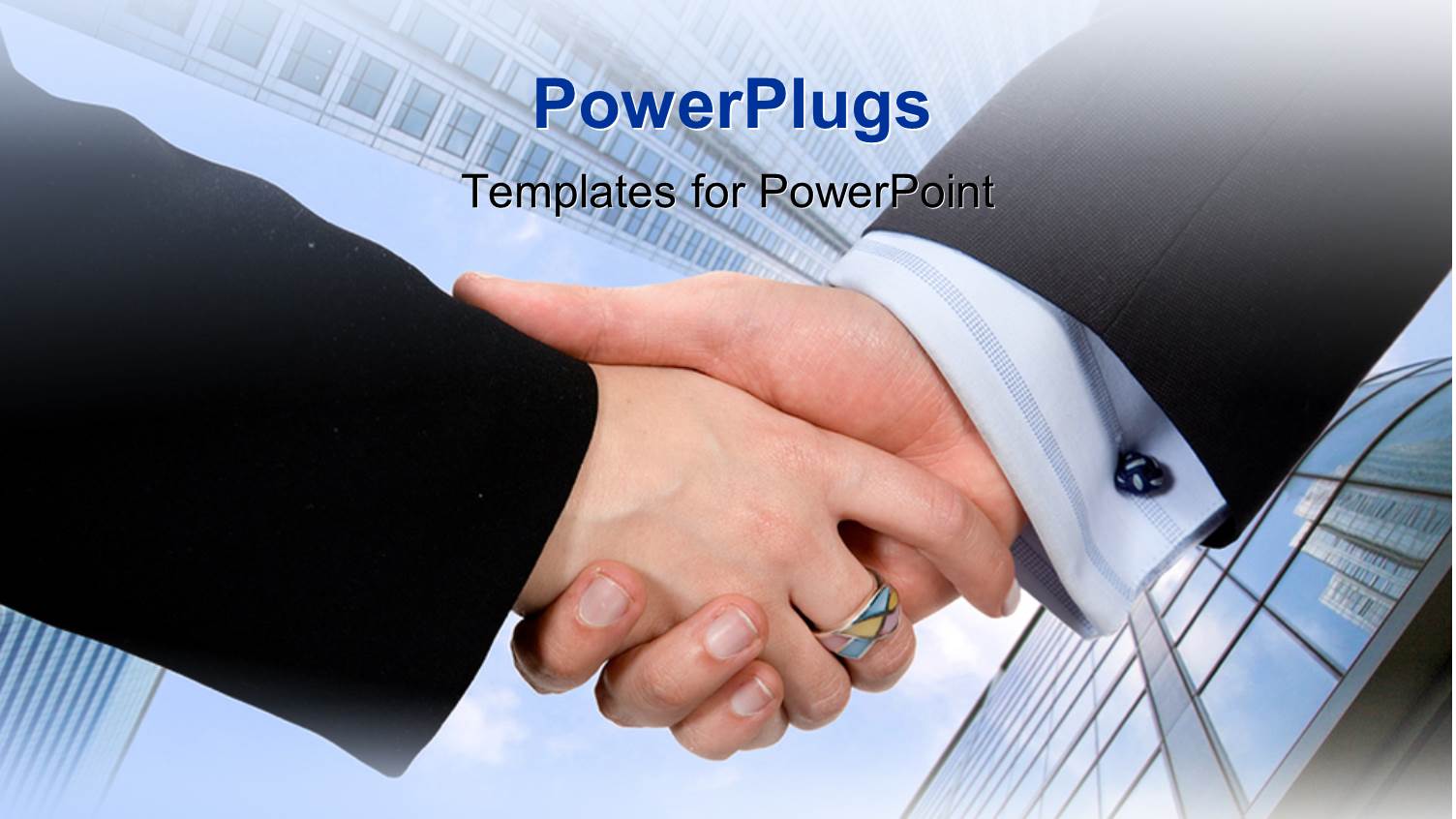 Two Business Man Having a Handshake Over High Buildings