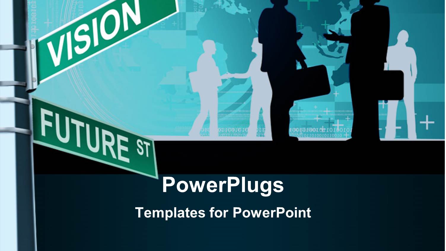 Two Business People with Briefcases Talking  and a Street Sign