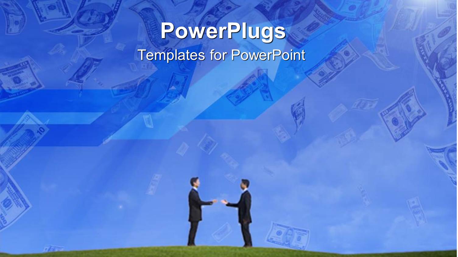 Two Businessman Finlalising a Deal with Clouds in the Background