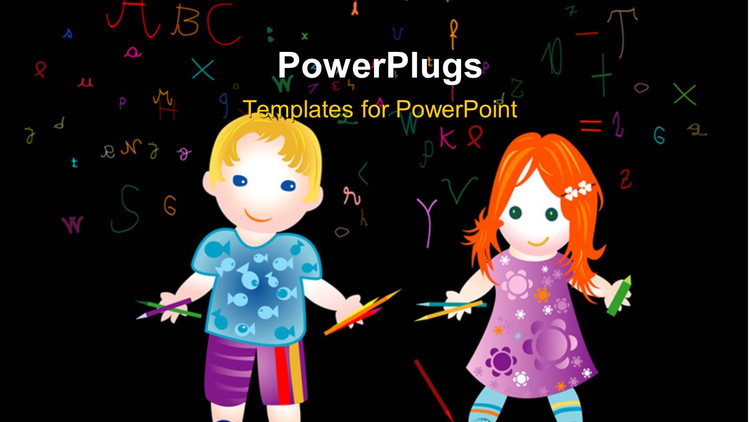 Two Cartoon Character School Kids on a Black Background