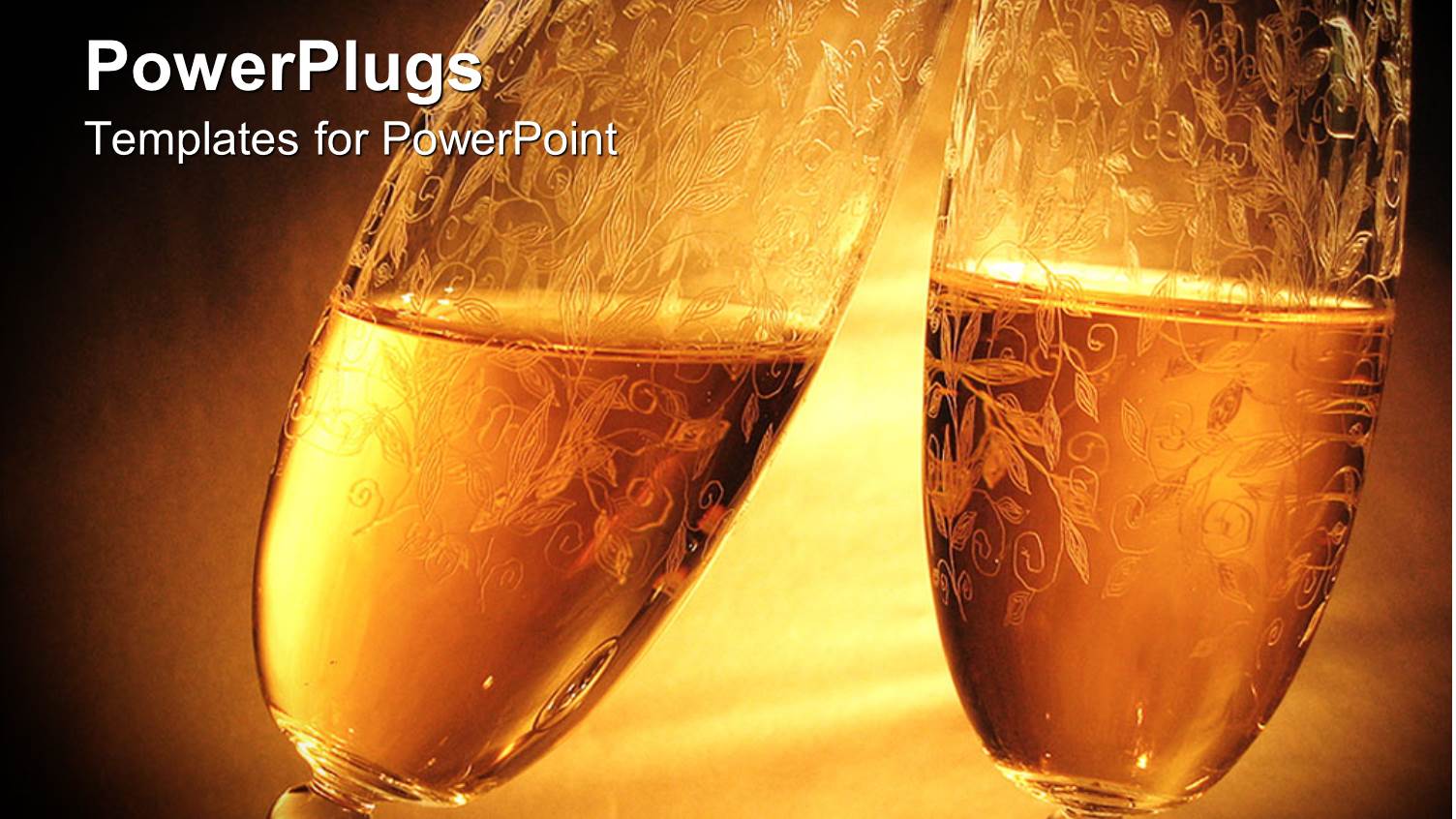 Two Clinking Wine Glasses on Golden Background