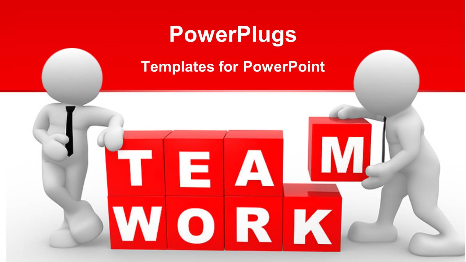 Two Figures in Ties Assemble Red Blocks to Spell Team Work