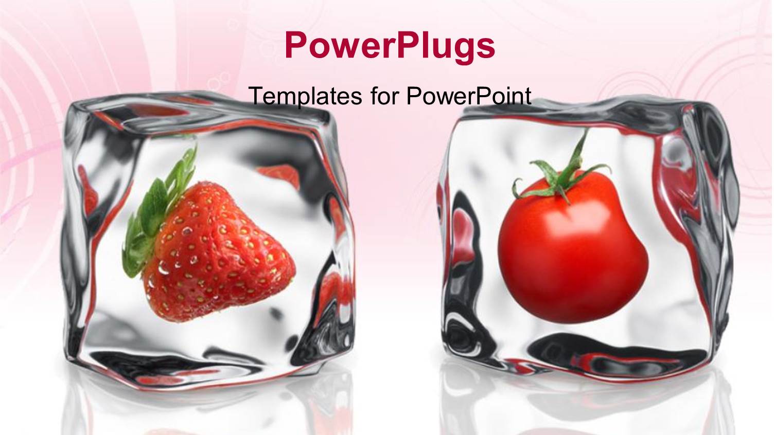 Two Frozen Ice Cubes with Strawberry and Tomato Inside