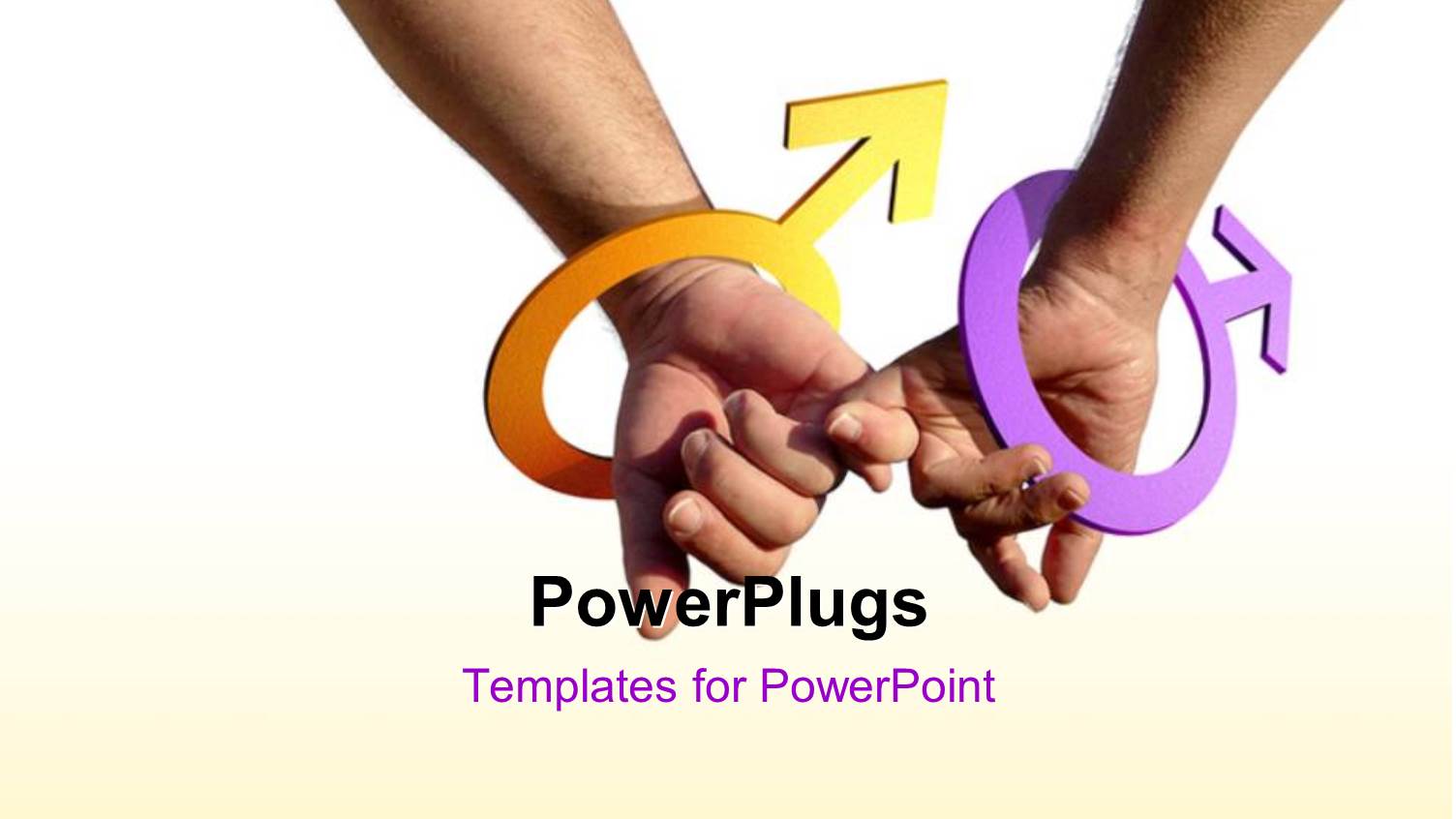 Two Gay Men Holding Hands with Male Symbol as Bracelets