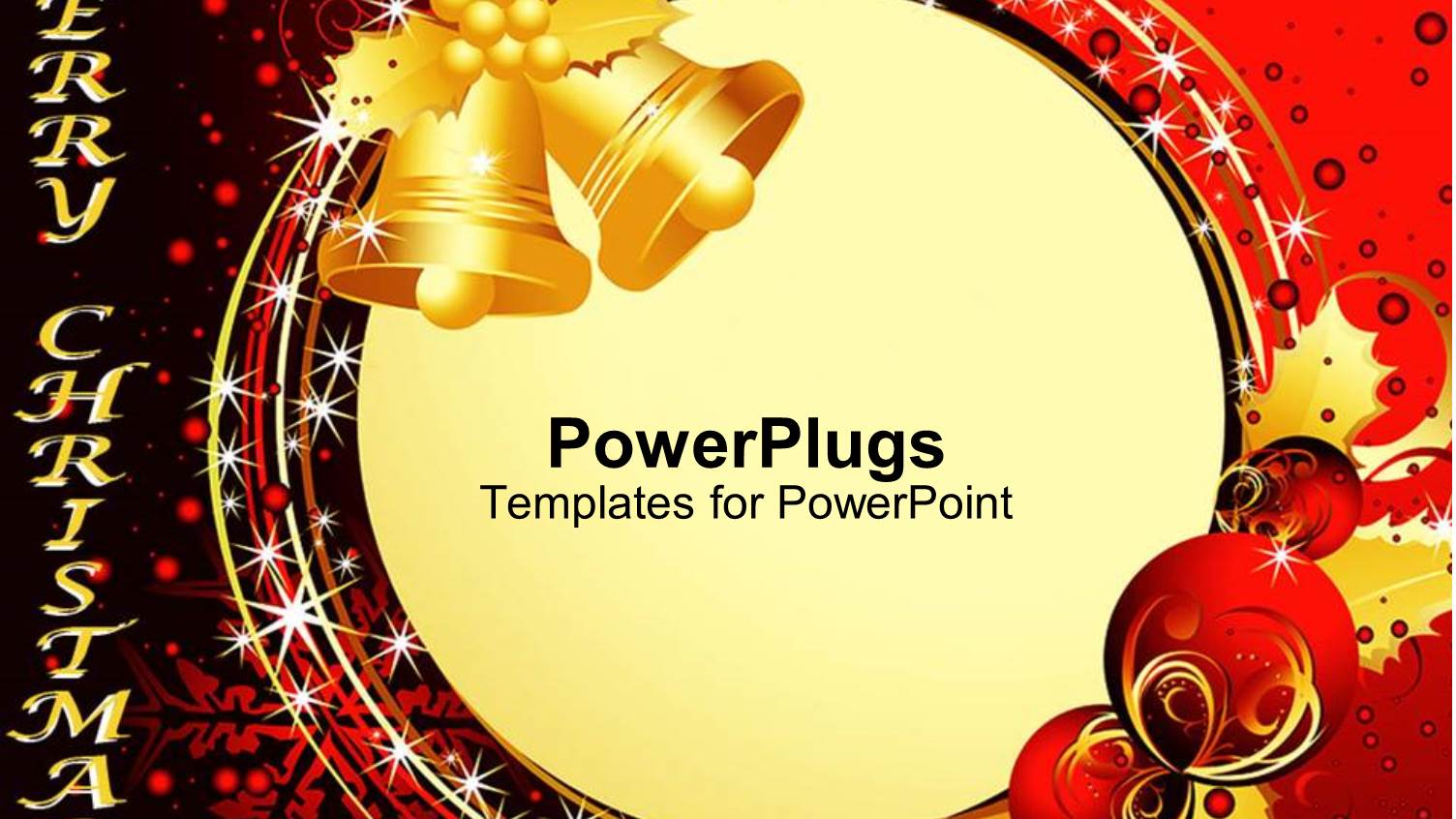 Two Gold Christmas Bells with Balloons and Red Background