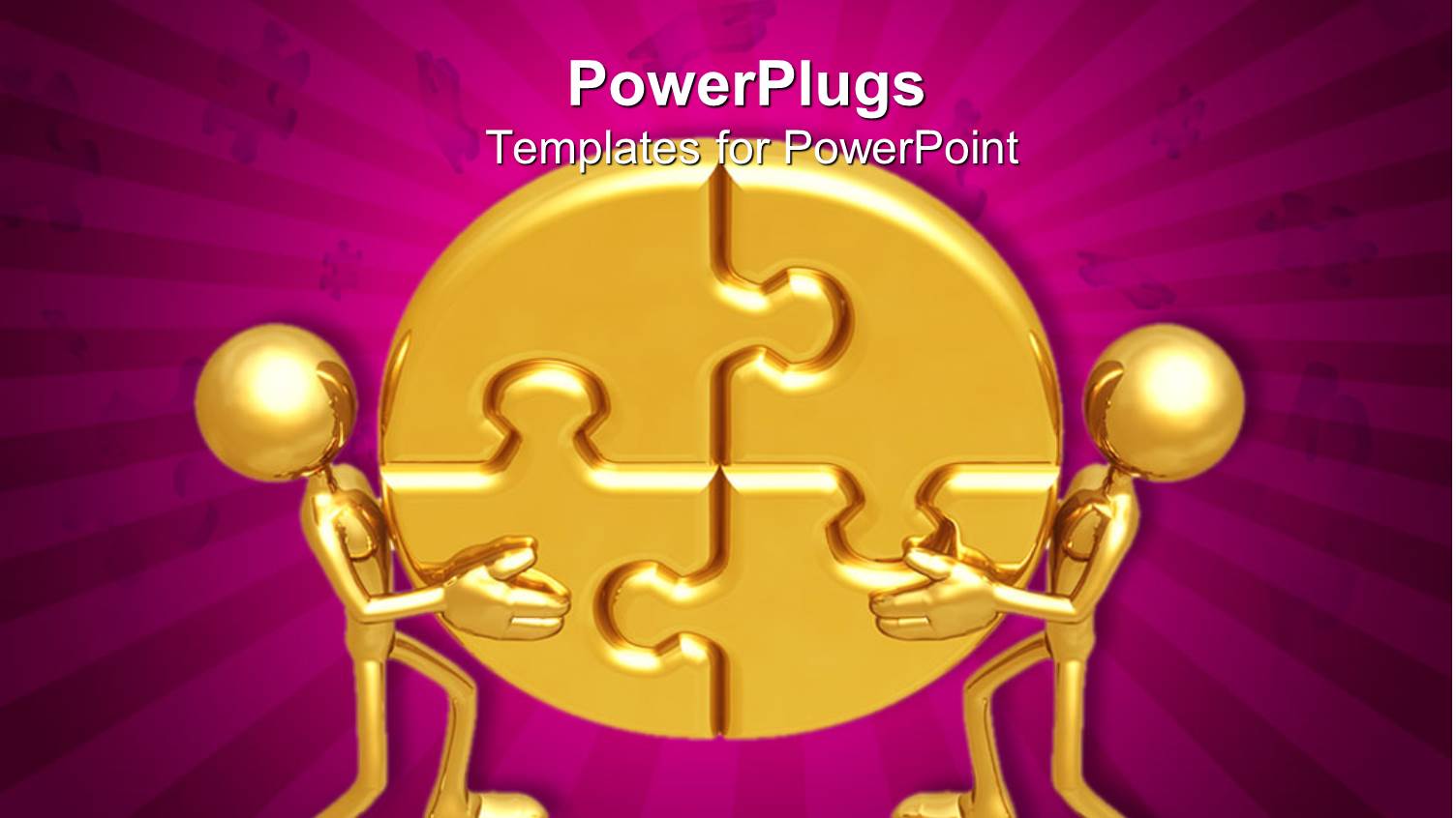 Two Gold Colored 3D Characters Holding Up Four Puzzle Pieces 