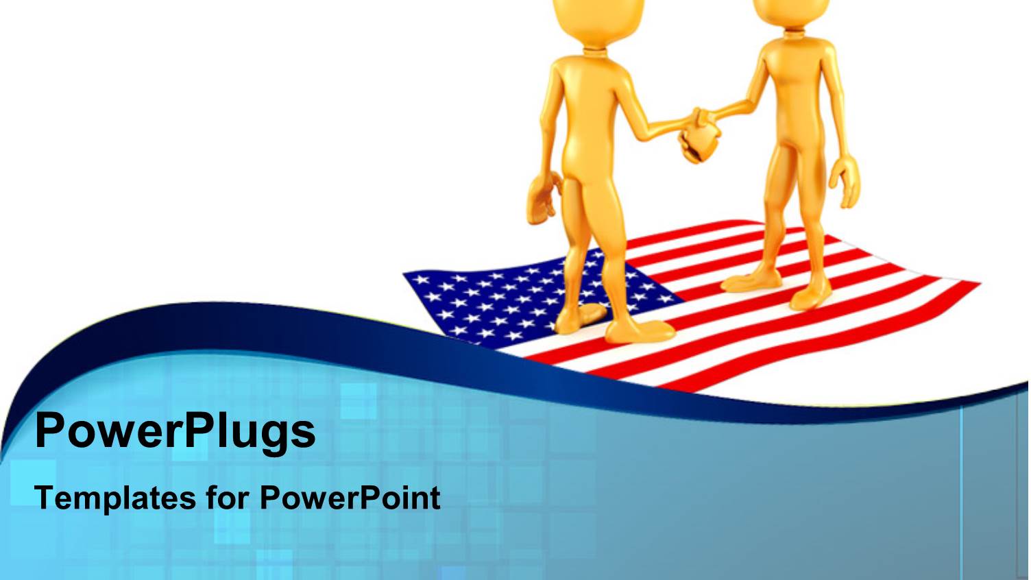 Two Gold Plated 3D Men Standing on the American Flag Shake Hands