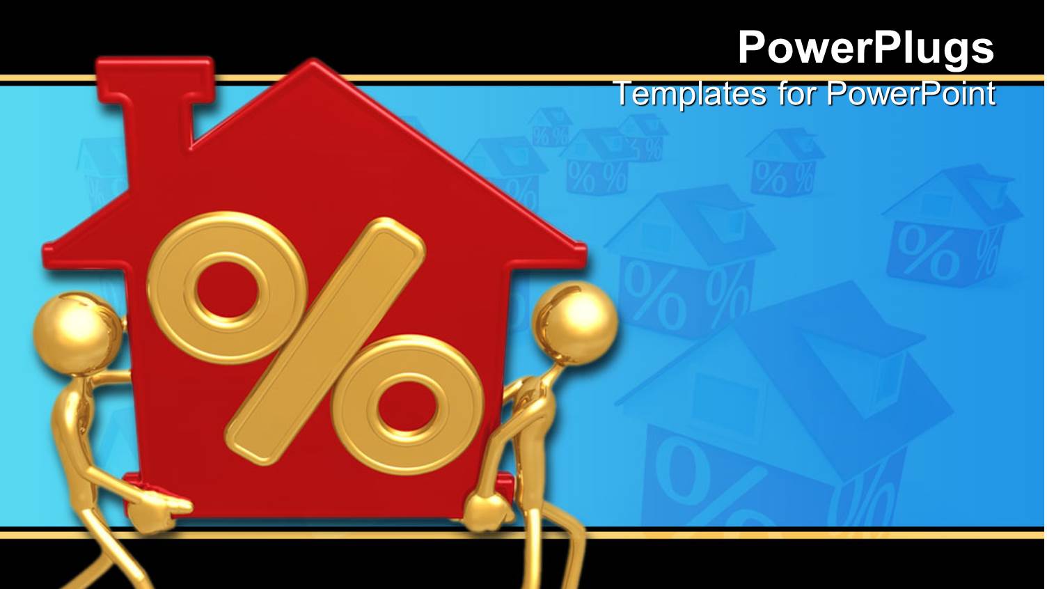 Two Gold Plated Men Join Hands to Carry Red House with Percentage Sign