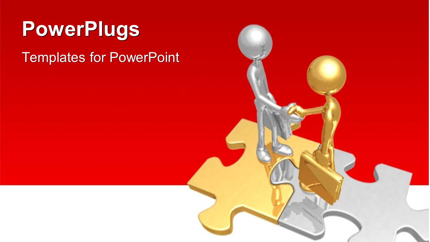 Two Gold and Silver Human Characters Standing on Puzzles