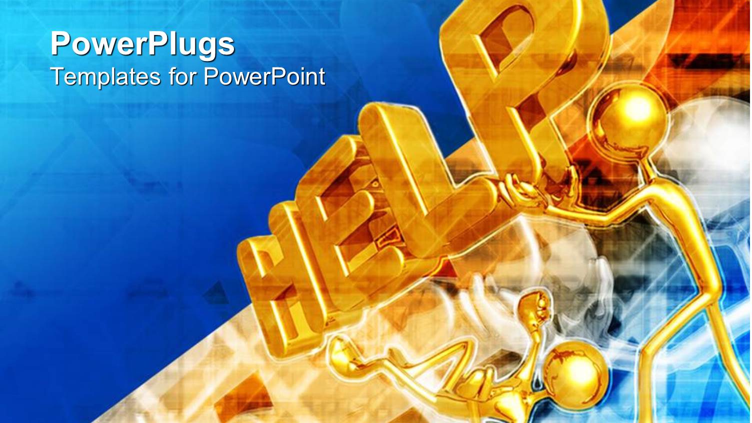 Two Golden Characters Carrying a Text that Spells Out the Word 