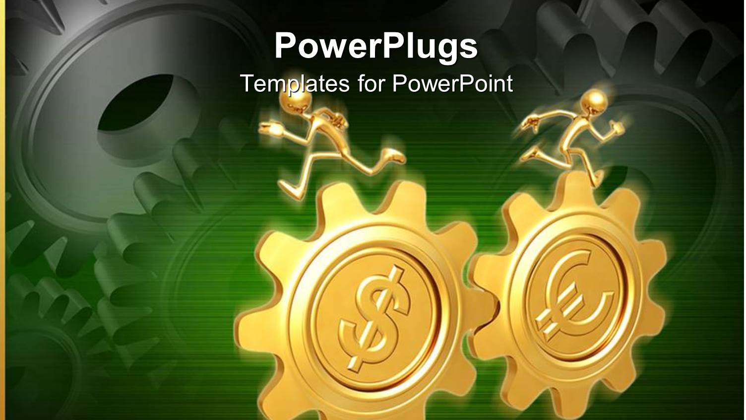 Two Golden Gears with a Greenish Background