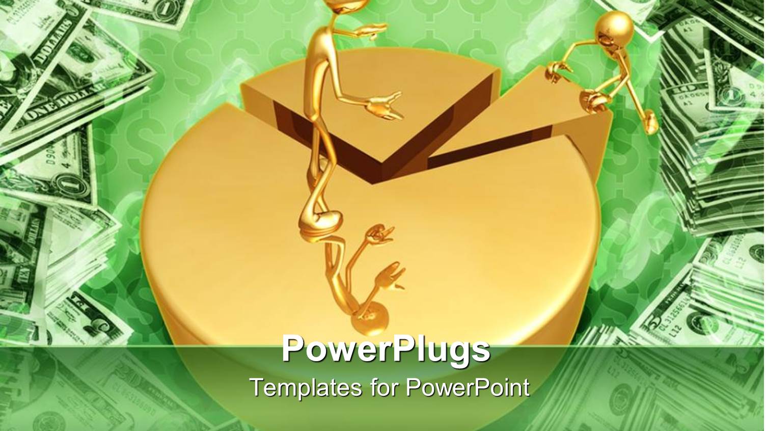 Two Golden Human Figures Arranging a big Pie Chart