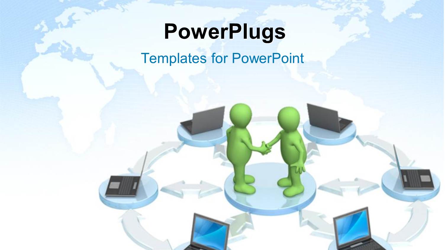 Two Green 3D Characters Standing in the Middle of Laptops