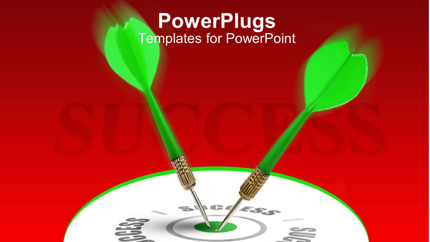 Two Green Darts Hitting Success Bulls Eye on Red Background