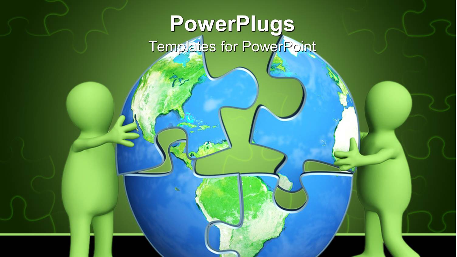 Two Green Figures Assembling Globe Puzzle