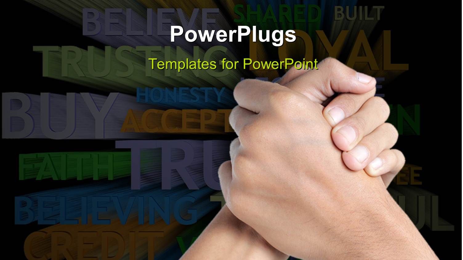 Two Hands Clasped Depicting TRUST with Trust Related Terms in Background