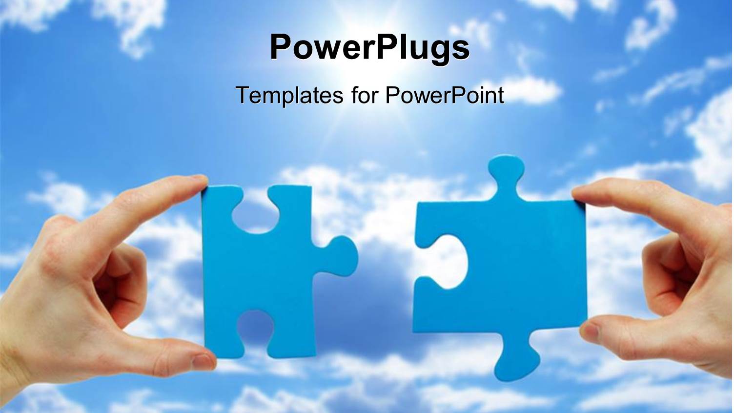 Two Hands Joining Puzzles with Beautiful Sky and Glowing Sun