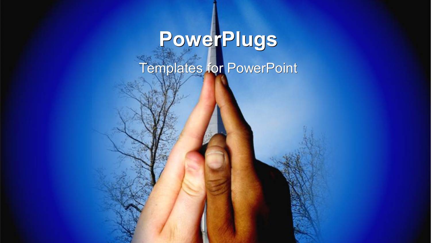 Two Hands Together with a Tree and  a Cross