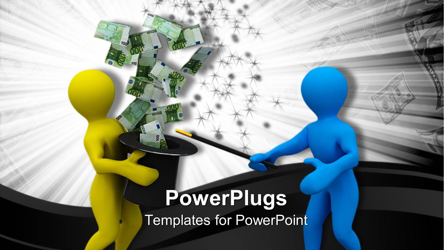 Two Human Animated Depictions Holding a Hat and Magic Wand