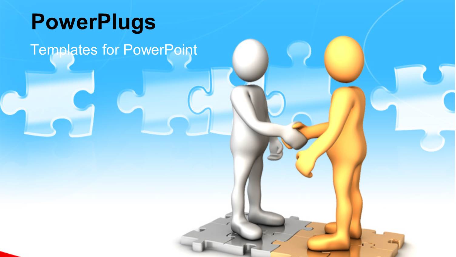 Two Human Figures of Different Colors Standing on Puzzle and Shaking Hands