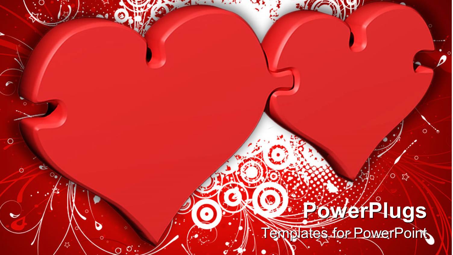 Two Interlocking Love Shaped Puzzles Linked on Red Background