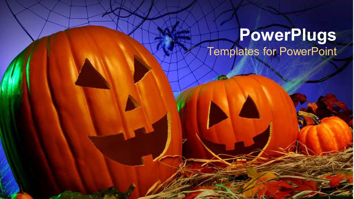 Two Jack -o- Lantern Halloween Pumpkins on a Halloween Theme Background