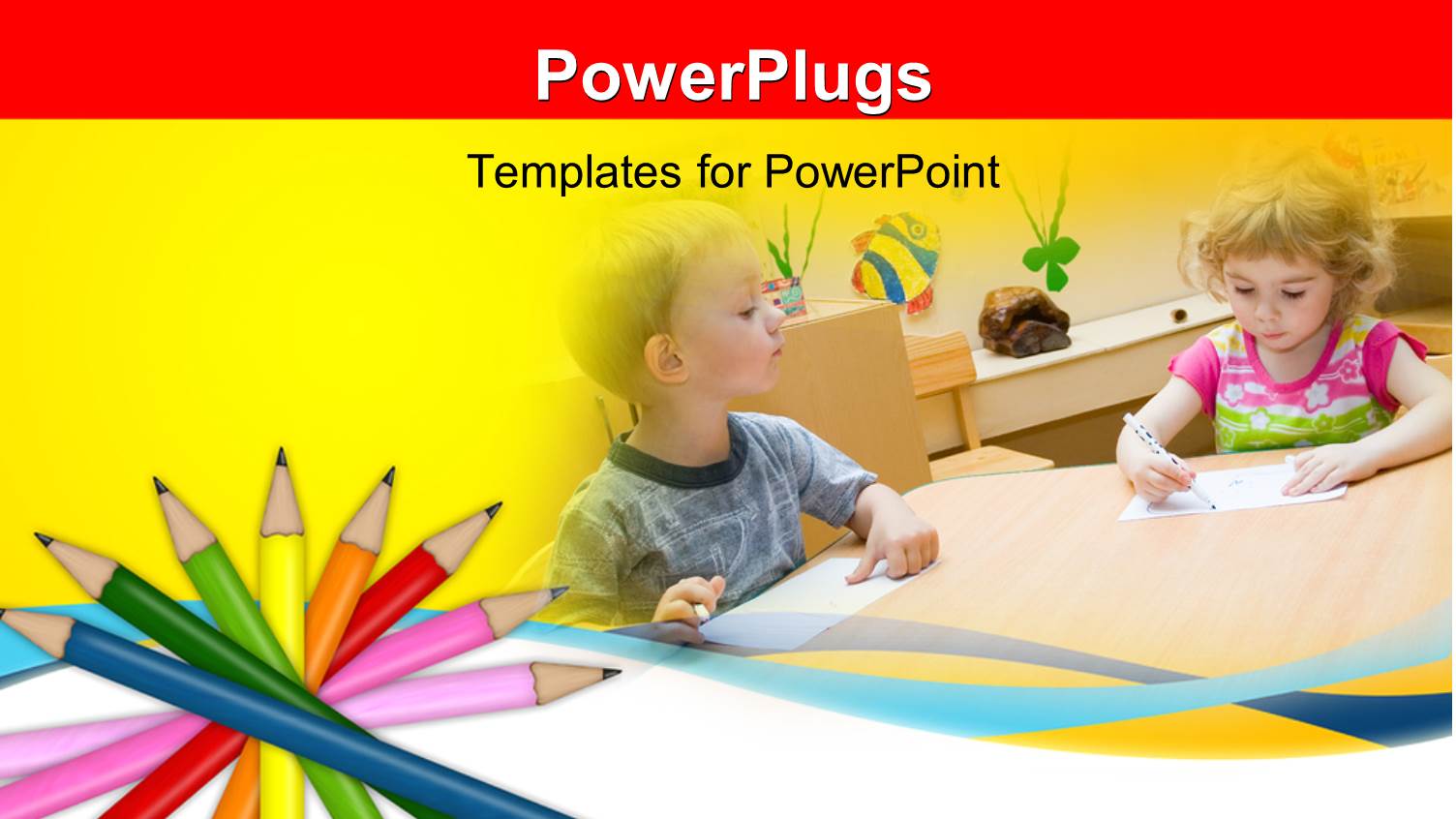 Two Kids in a Classroom with a Number of Pencils