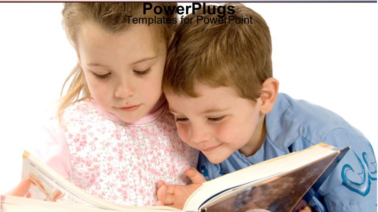 Two Kids Studying a Book with White Background