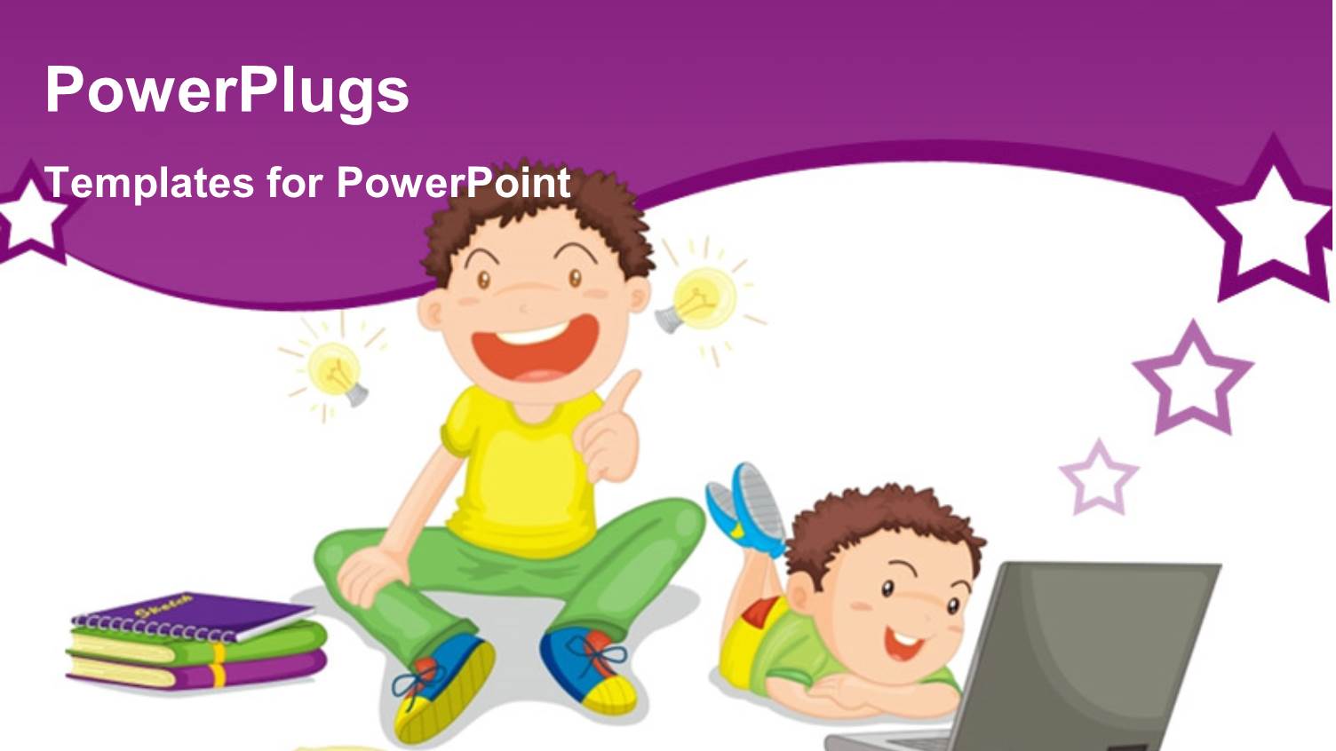 Two Kids Studying with Books and Laptop on White Background