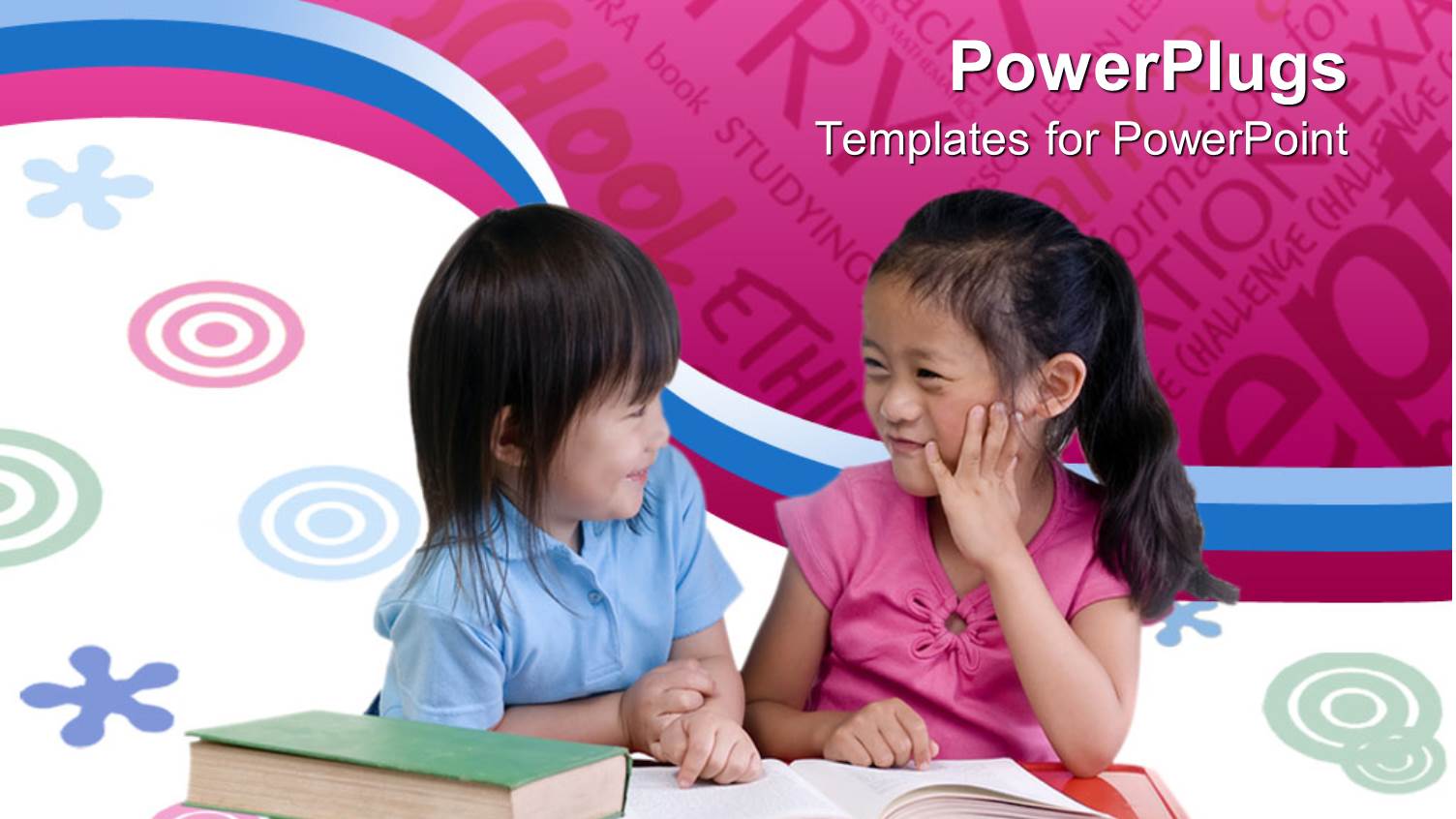 Two Kids Studying Together with Words in the Background