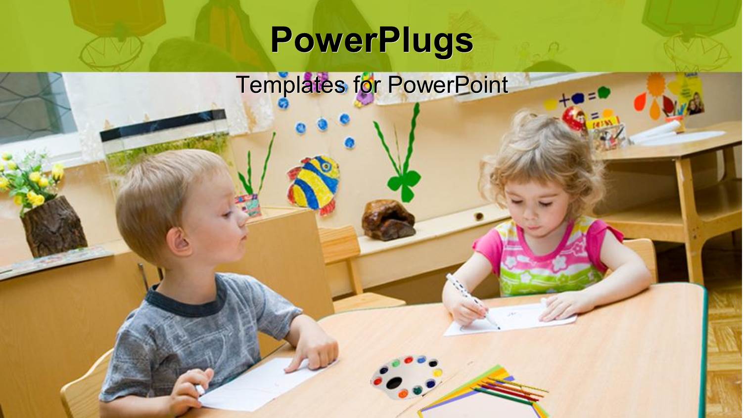 Two Kids Working Together with Colorful Background