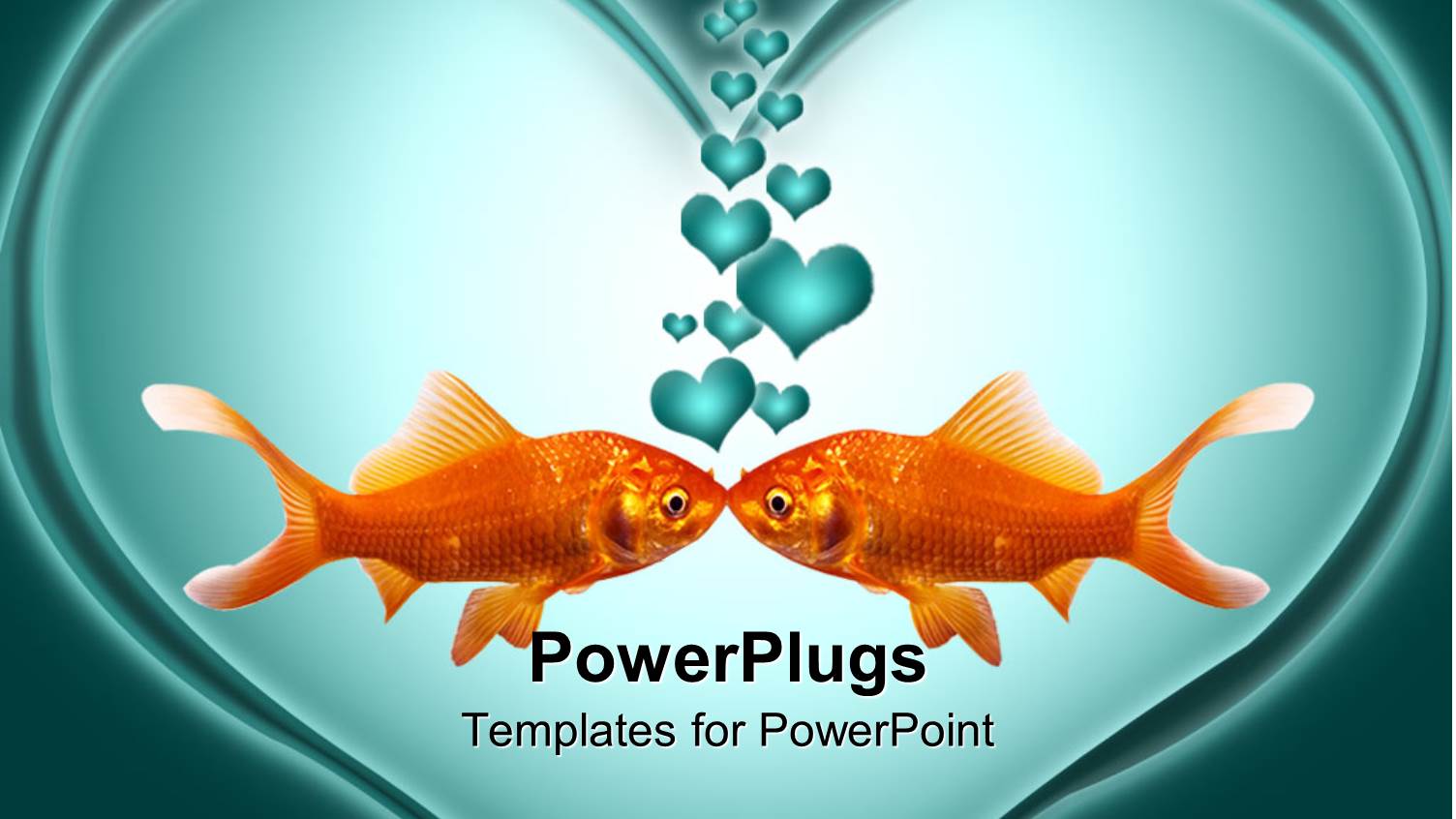 Two Kissing Goldfish with Heart Shaped Bubbles