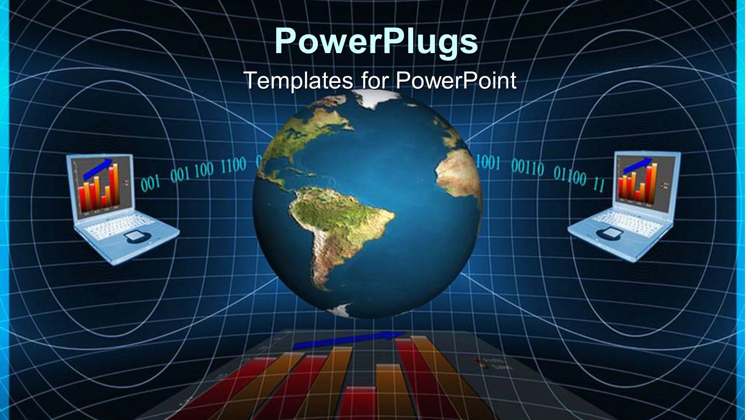 Two Laptops on Opposite Sides of Globe Above Quarterly Profit Graph