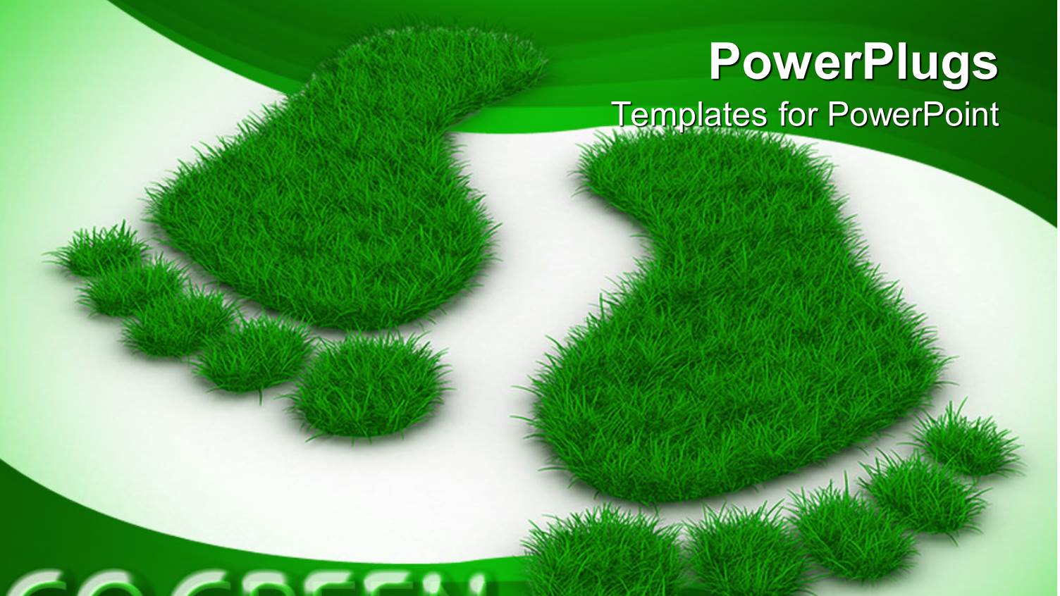 Two large Grass Foot Prints on a Green and White Background
