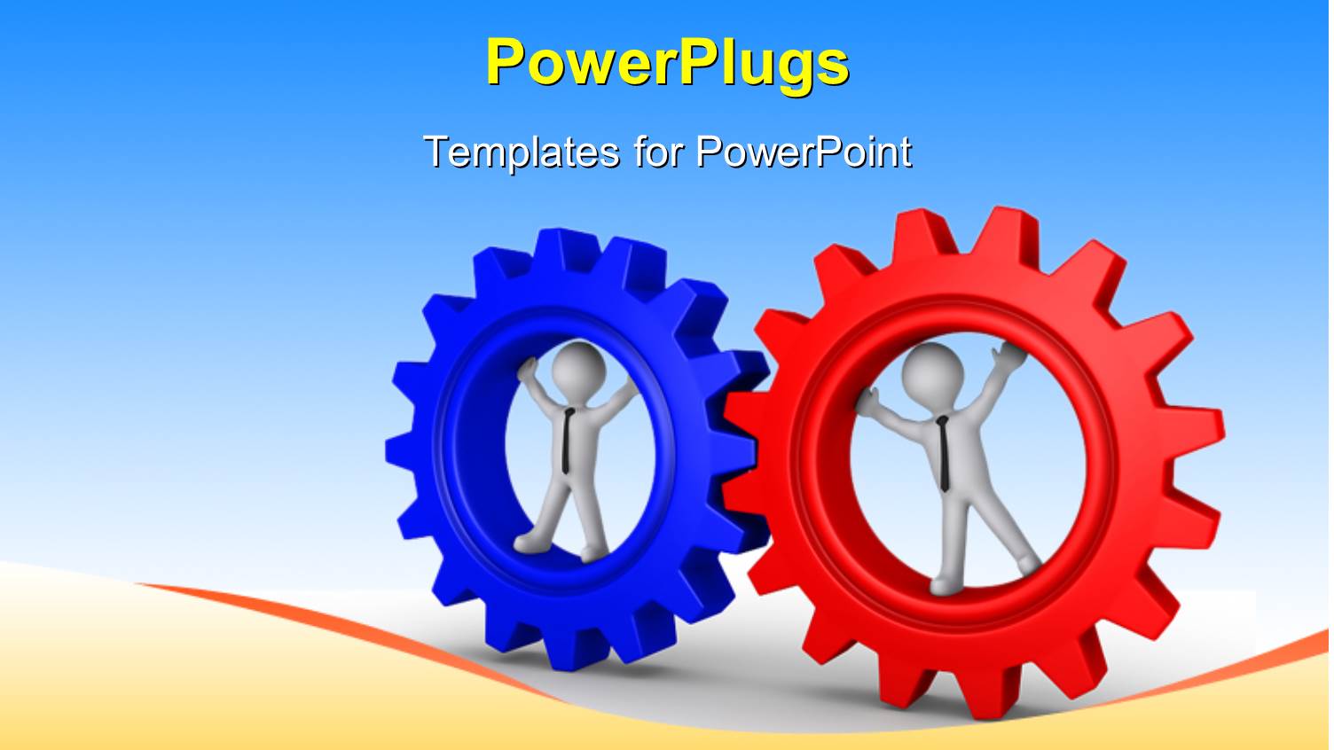 Two large Red and Blue Gears with 3D Characters in them