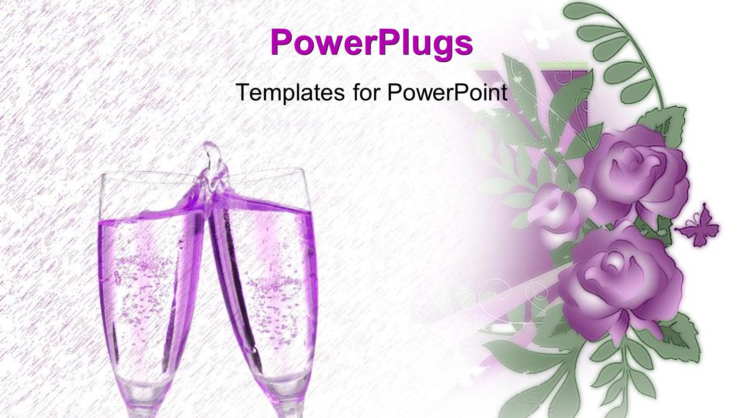 Two Lavender Champagne Glasses Next to Purple Flowers and Butterfly